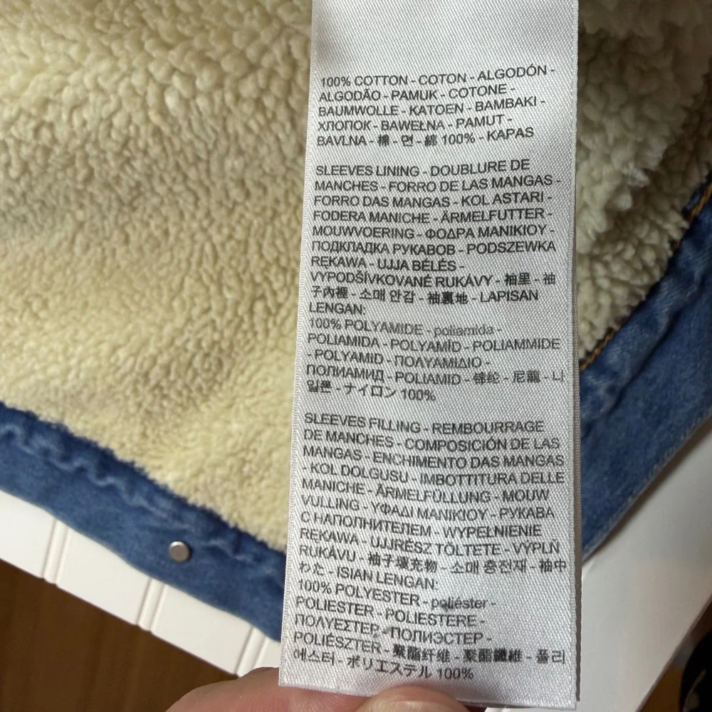 Levis Mens Sherpa Lined Denim Trucker Jacket Medium Wash Blue Large